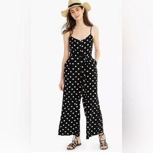 J.Crew Black White Polka Dot Wide Leg Strappy Jumpsuit Size 6